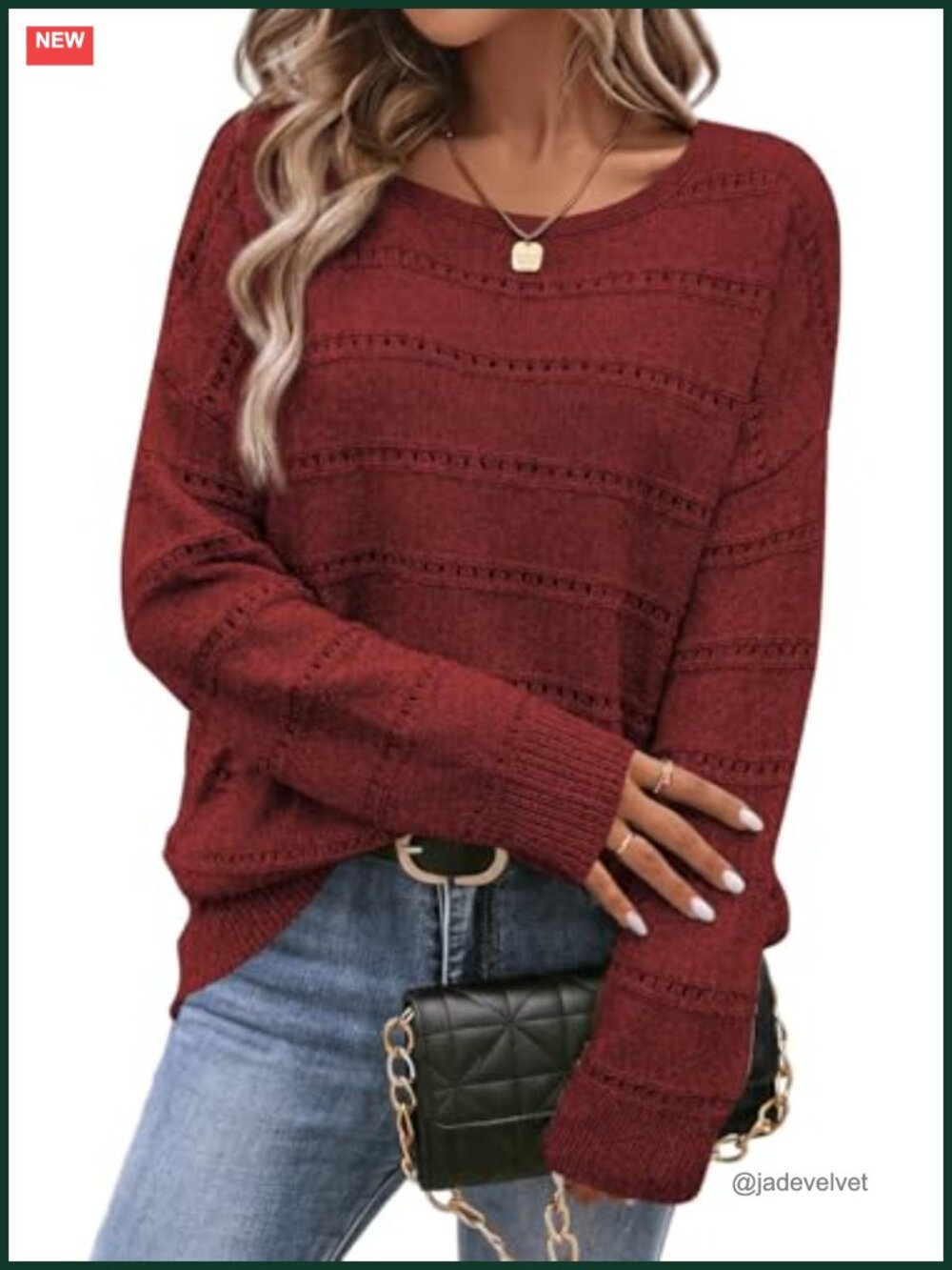 Women's Crewneck Hollow Out Knit Sweater Lightweight Long Sleeve Pullover